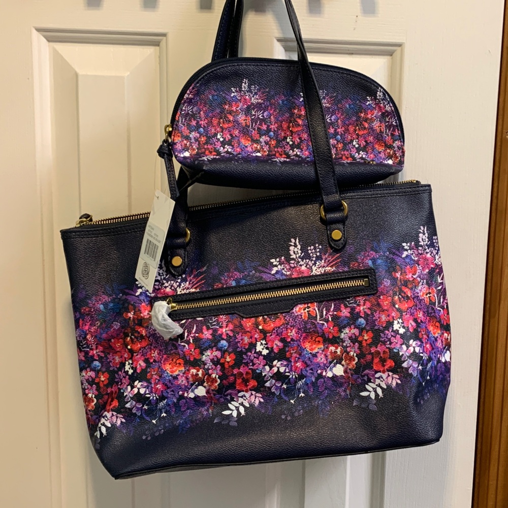 Elliott Lucca Navy Floral Tote and Pouch Set
